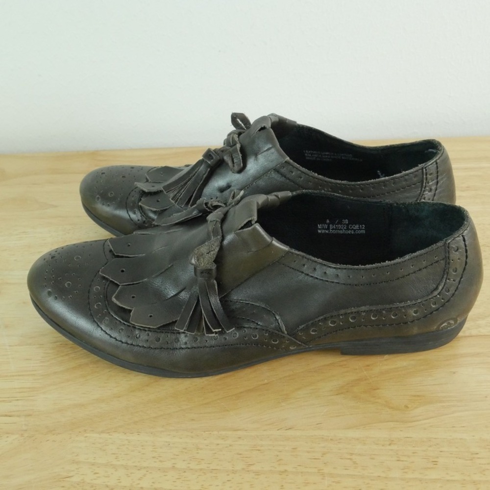 Born Leather Kiltie Tassel Wingtip Oxfords Dark Grey Size 8 Academia Preppy Fall - Picture 5 of 11